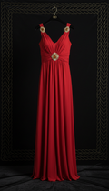 Red Evening Dress with Gold Clasp