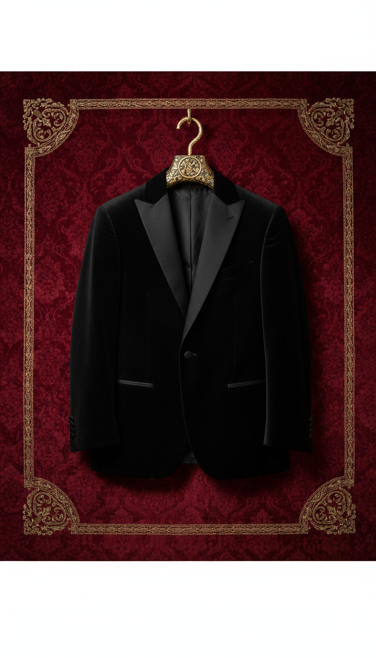 Black Velvet Suit with Gold Hanger