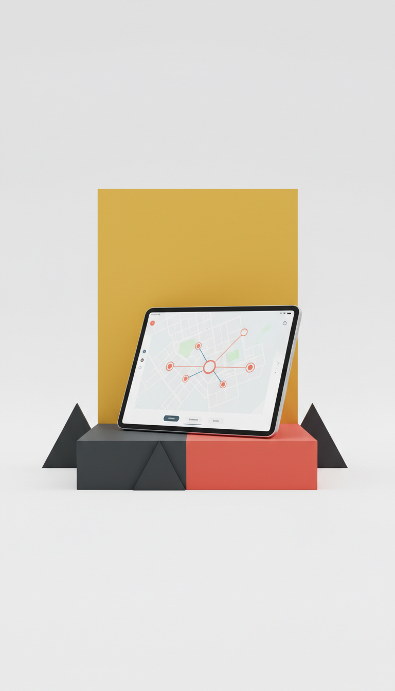 Travel category UI mockup on tablet