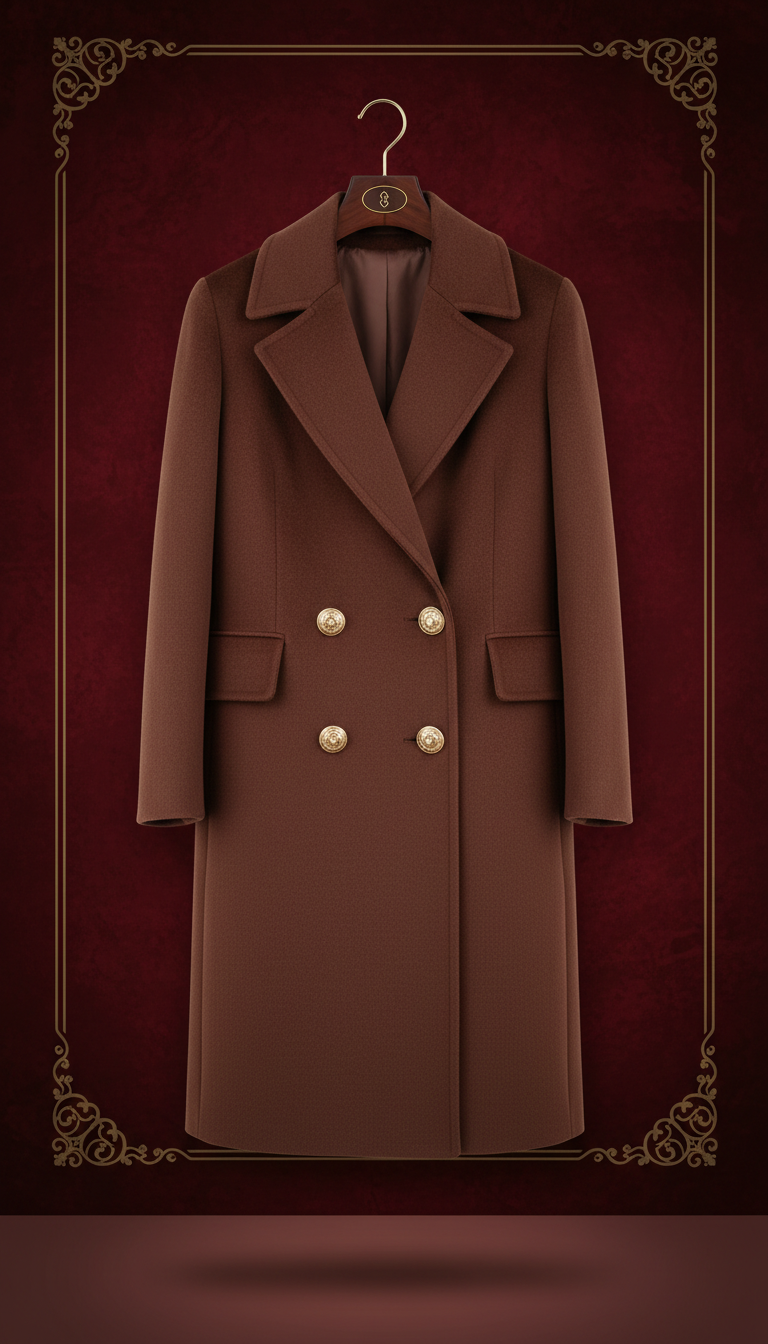 Umber Cashmere Coat with Gold Buttons